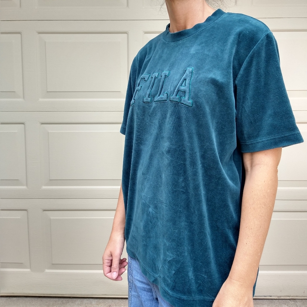vintage FILA green velour logo tee M L